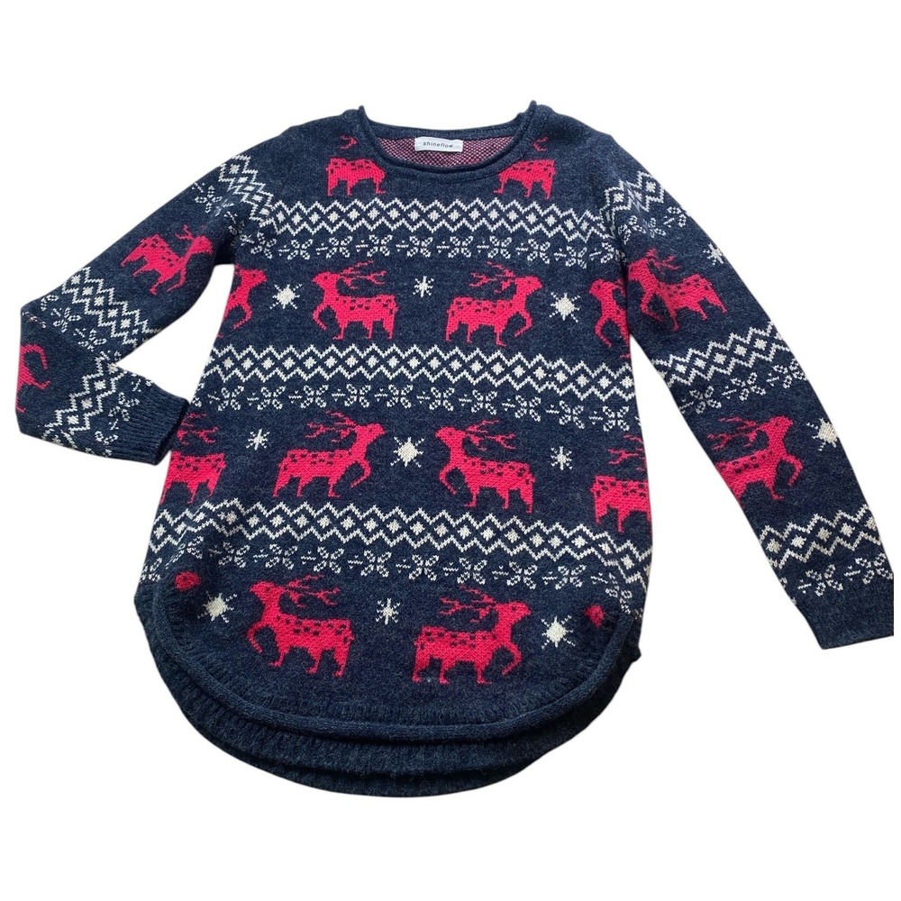 Shineflow Reindeer Holiday Snowflake Nordic Fair Isle Christmas Sweater #300G